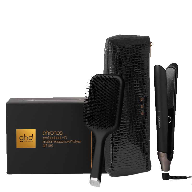 ghd Chronos Styler Black Gift Set With Paddle Brush & Bag