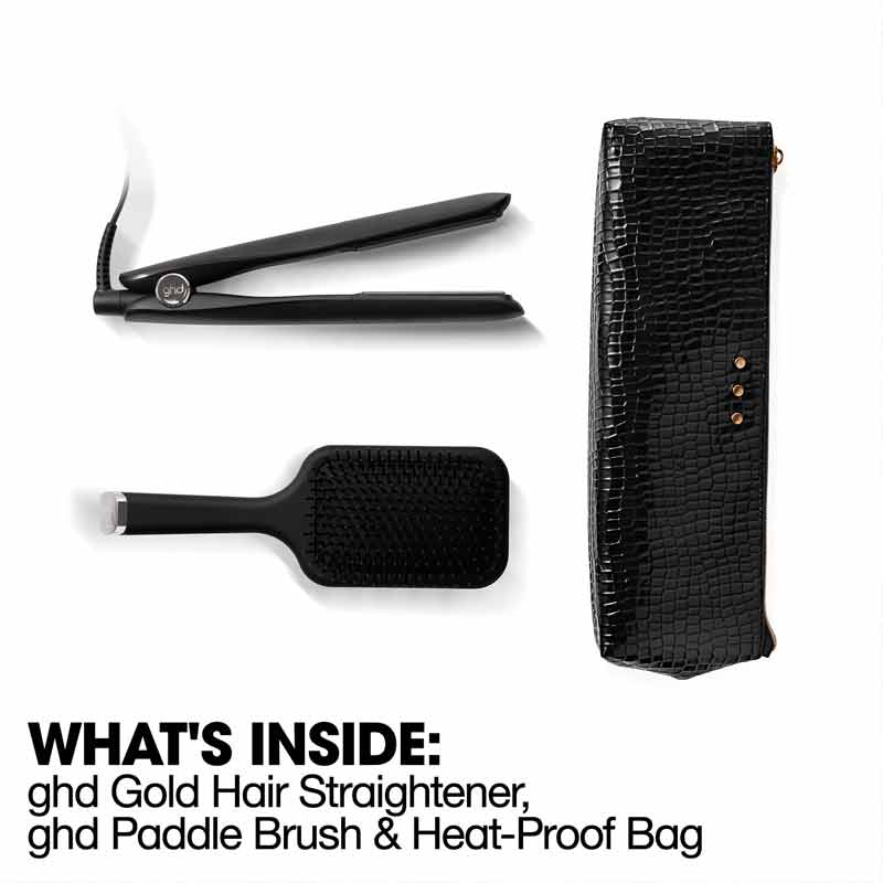 ghd Gold Professional Advanced Styler Black Gift Set With Paddle Brush & Bag
