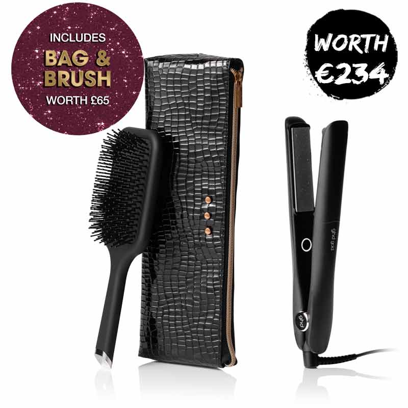 ghd Gold Professional Advanced Styler Black Gift Set With Paddle Brush & Bag
