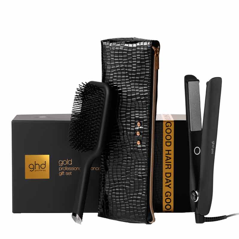 ghd Gold Professional Advanced Styler Black Gift Set With Paddle Brush & Bag