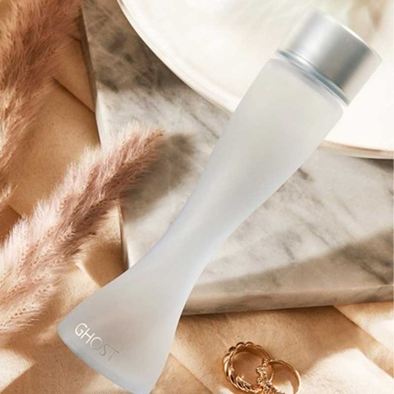 Ghost | Fragrance | timeless | feminine | soft floral | perfume | mellow hibiscus | rose petals | musk | romantic allure | jasmine | spicy | sandalwood | warm incense | gentleness | vanilla | musk | ambergris | apricot | satin | captivating | enduring | elegance