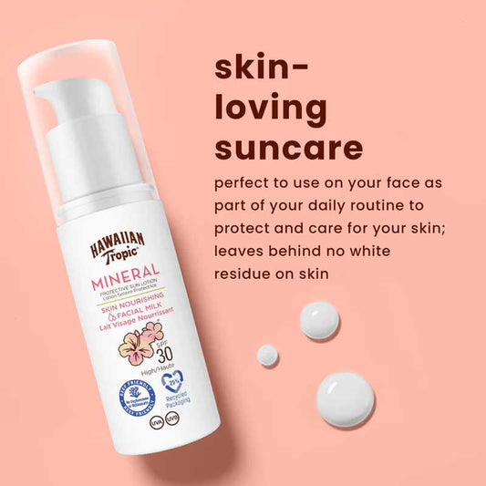 Hawaiian Tropic Mineral Facial Milk SPF 30 | Lightweight | Sunscreen | Nourishing | Protection | UVA | UVB | rays | Mineral | Skincare | Care | daily