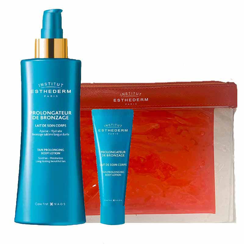 Institut Esthederm Tan Prolonging Body Lotion with FREE Travel Size and Travel Pouch