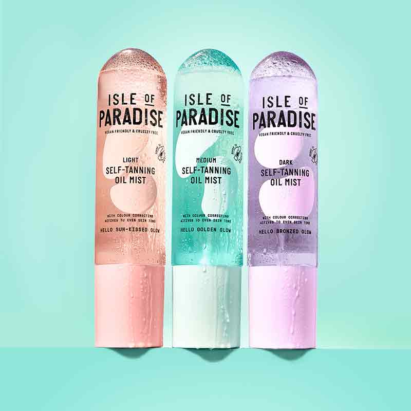 Isle of Paradise Self-Tanning Oil Mist | light medium and dark | hyaluronic acid in tan | self tan | fake tan | tanning mist | tan spray | tan oil