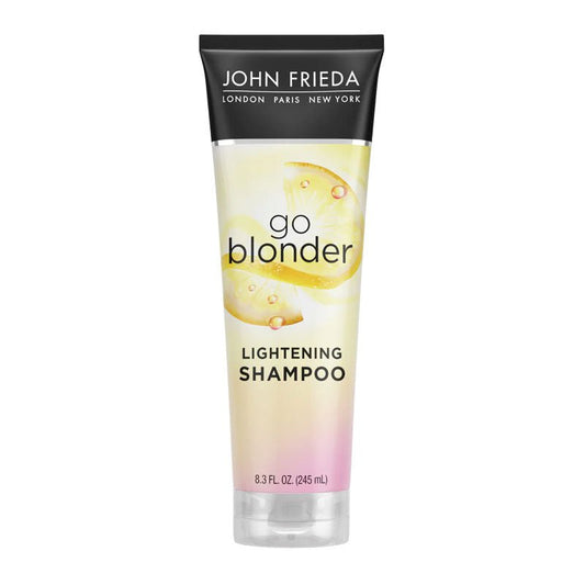 John Frieda Sheer Blonde Go Blonder Shampoo | hair | lightening | brighten | blonde | gently | lightens | cleansing | luminous | shine | must-haves | natural | brighten | moisturize | sun-kissed | Cruelty-free | cleanses | strengthening | toning | neutralizes prevents brassiness | protection | boosted
