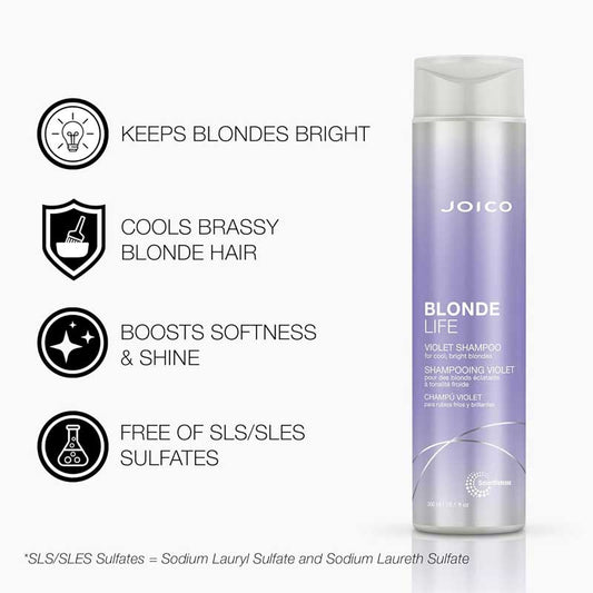 Joico Blonde Life Violet Shampoo, blonde shampoo, purple shampoo for brassy tones, sulfate free purple shampoo