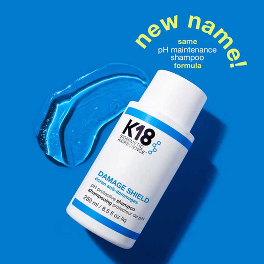 K18 Damage Shield | pH Protective Shampoo | clarifying | cleansing | microdosed | patented K18Peptide™ | colour-safe | vibrancy | reduce cuticle swelling | prevent frizz | smooth | polished finish | optimized pH | safe for everyday use