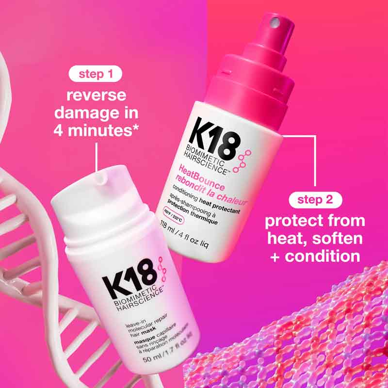 K18 HeatBounce Conditioning Heat Protectant & K18 Leave in molecular hair mask