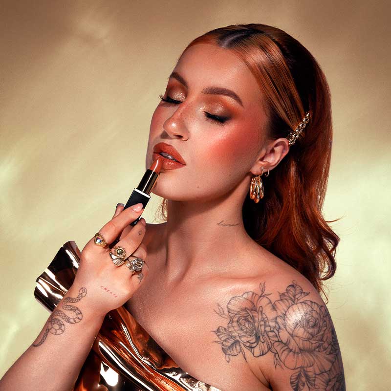 Kash Beauty Eternal Treasure Satin Lipstick | True Nude | muted | versatile tone | golden undertones | looks | lips | neutral light nude | silky-soft finish | ultra-long lasting | immovable | highly-pigmented