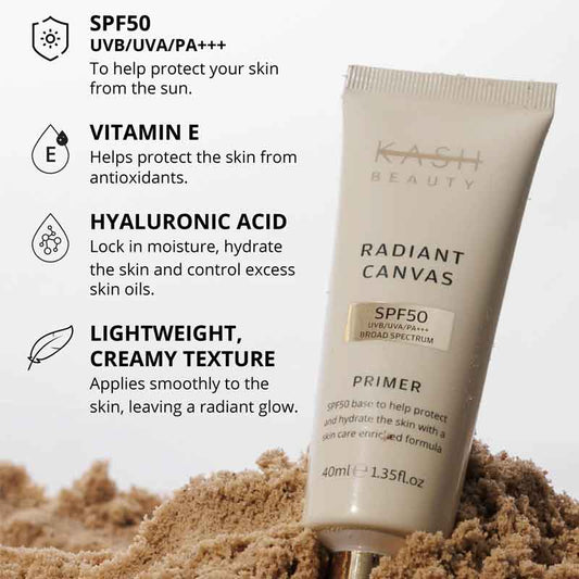 KASH Beauty Radiant Canvas Primer SPF50 Infographic
