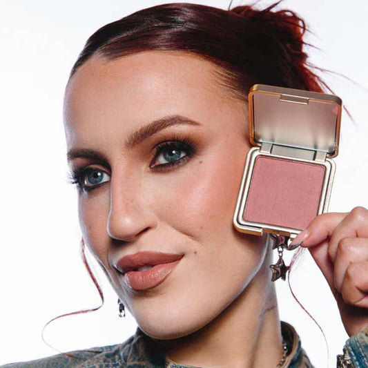 KASH Beauty Soft Suede Blush Shade Undone Up Close With Model