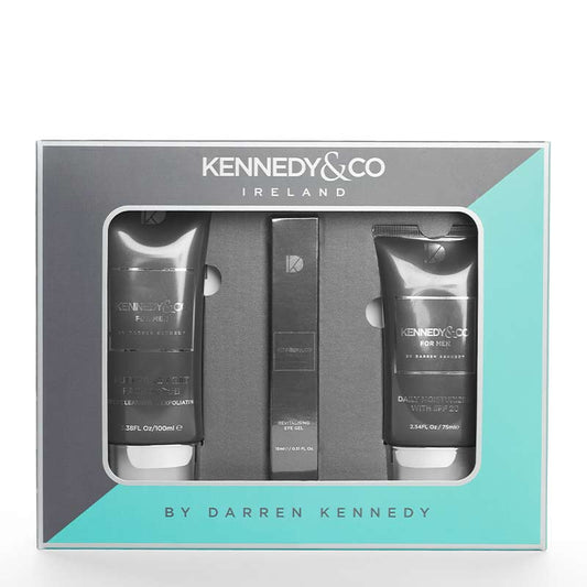 Kennedy & Co Mens Gift Set: Moisturiser, Peat Scrub & Eye Gel | darren kennedy christmas gift | gift for him skincare | gift for him luxury