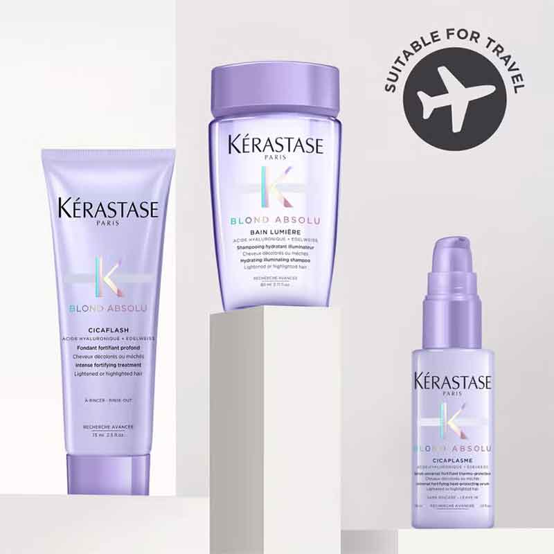 Kerastase blond absolu essentials haircare travel set, shampoo conditioner and serum for blonde hair