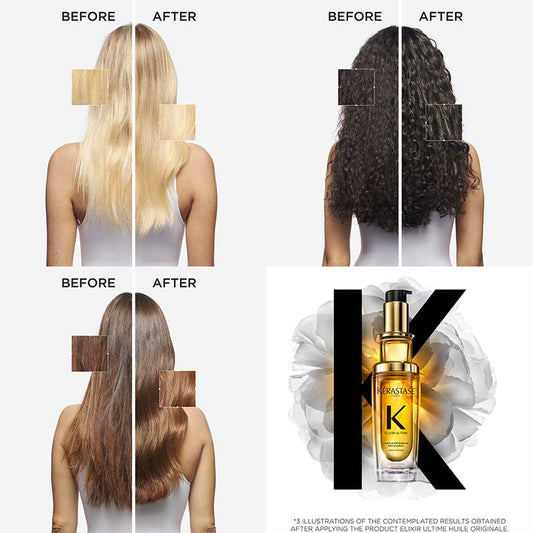 Kerastase elixir hair oil, before and after, tame frizzy hair, hair oil, professional haircare