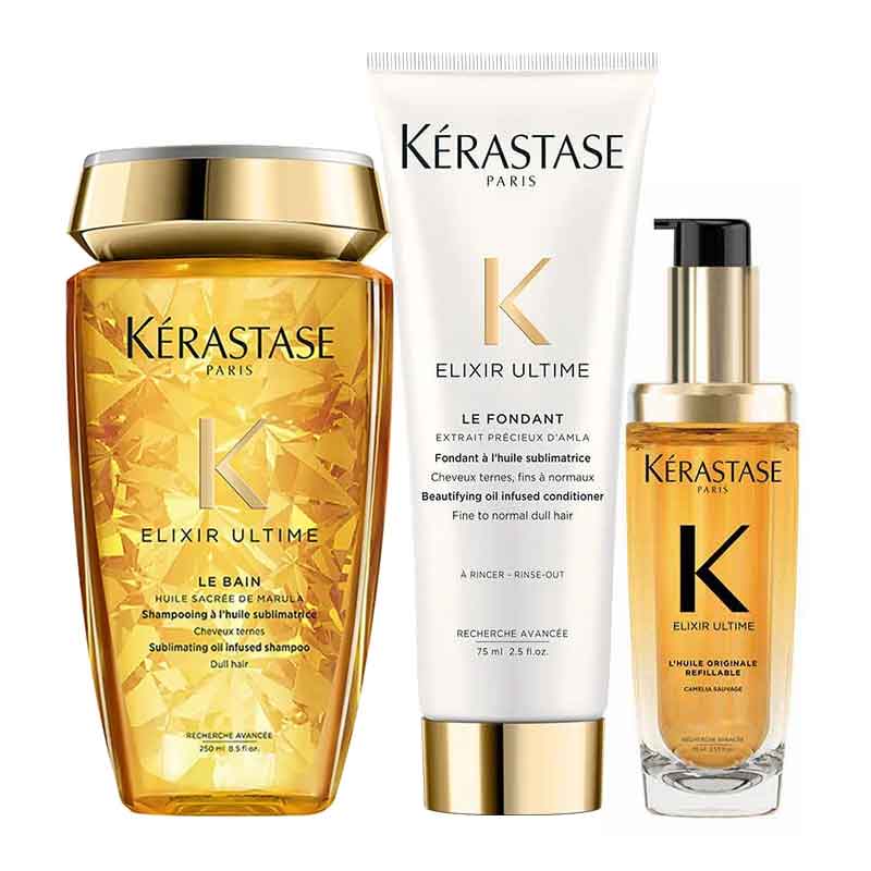 Kérastase Elixir Ultime Shampoo, Conditioner & Hair Oil, Kérastase Elixir Hair Oil, haircare for shine