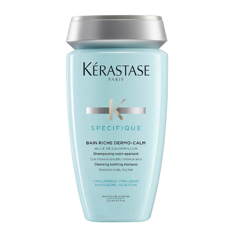 Kérastase Specifique Bain Riche Dermo-Calm Cleansing Soothing Shampoo | dry hair | scalp discomfort | gentle cleansing | rehydration | nourishing hair lengths | light and vital hair.