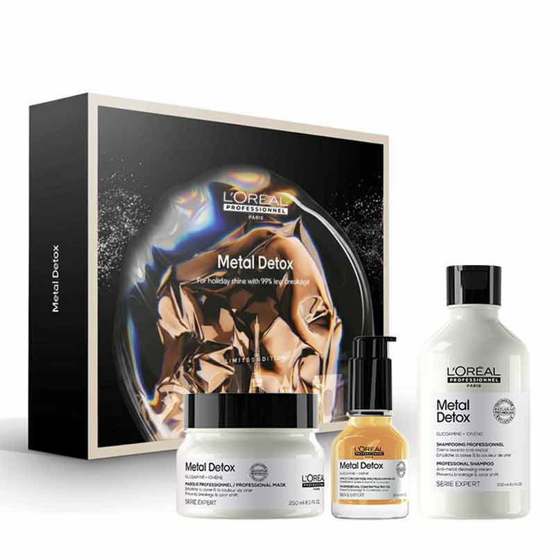 L'Oréal Professionnel Metal Detox Geschenkset – Antimetall-Routine Für Geschädigtes Haar (Shampoo + Maske + Öl)