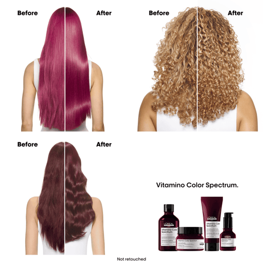 L'Oréal Professionnel, L'Oréal Professionnel Vitamino Color Spectrum Glass Shine Serum, Before and After, Coloured Hair Range