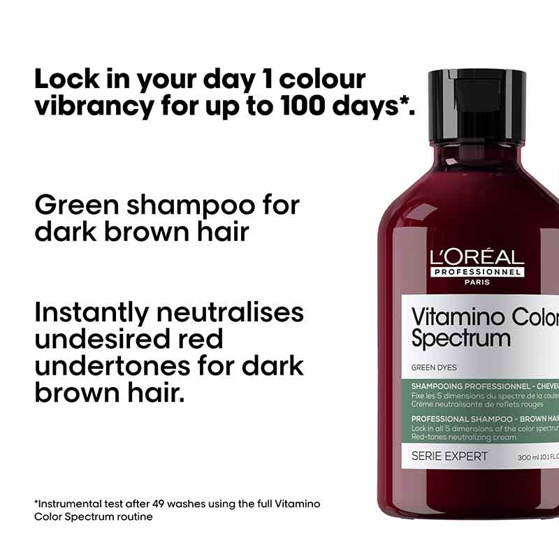 L'Oréal Professionnel, L'Oréal Professionnel Vitamino Color Spectrum Green Tinted Shampoo, Shampoo Dark Brown Coloured Hair