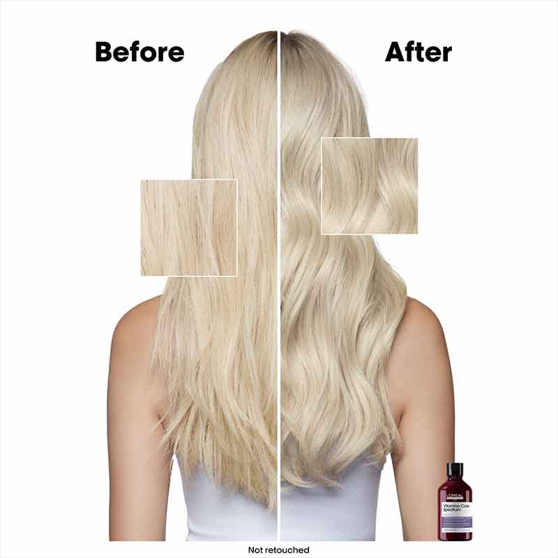 L'Oréal Professionnel, L'Oréal Professionnel Vitamino Color Spectrum Purple Tinted Shampoo for Blonde Coloured Hair, Before and After