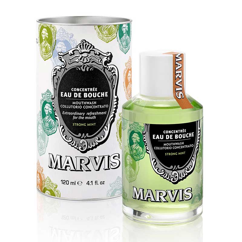 Marvis | Eau de Bouche | Strong Mint | Mouthwash | oral health | neutralise | odour-causing | bacteria | fresher breath | cleaner mouth | freshness | peppermint | oral |