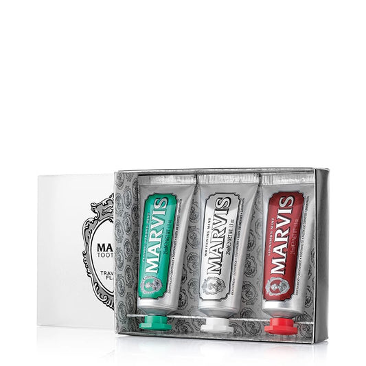 Marvis | Toothpaste | Travel | Trio | Gift Set | unique flavor | Classic Mint | Cinnamon Mint | Whitening Mint | oral care routine | fresh | healthy smile
