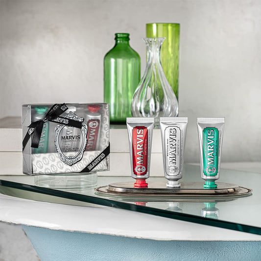 Marvis | Toothpaste | Travel | Trio | Gift Set | unique flavor | Classic Mint | Cinnamon Mint | Whitening Mint | oral care routine | fresh | healthy smile