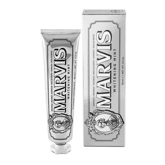 Marvis |  Whitening | Mint | Toothpaste | cleaning | whitening | lifts stains | freshens breath |  intense mint flavour | refreshing | strengthen | enamel | reduces tooth decay | oral health | Italian | whiter smile