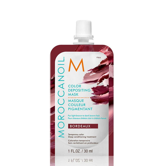 Moroccanoil Bordeaux Colour Depositing Mask | temporary crimson tones | nourished | healthy hair | light brown | dark brown hair | play with color | enhance softness | enhance shine.