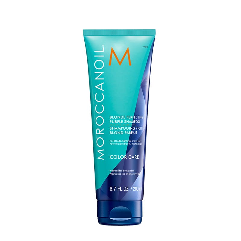 Moroccanoil Color Care Blonde Perfecting Purple Shampoo | blonde | lightened brunette | grey hair | cleanse | neutralize | yellow tones | orange tones | brighter color | sulfate-free | purple shampoo | pro-strength.