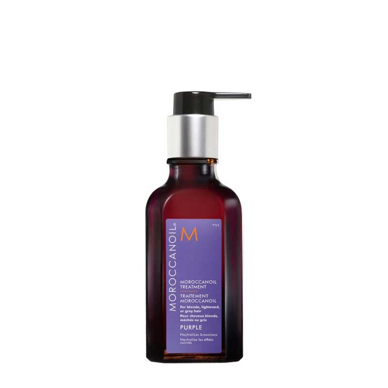 Moroccanoil | Treatment Purple 50ml | neutralises yellow tones | neutralises brassiness | blonde hair | highlighted hair | silver hair | grey hair | argan oil | violet pigments | lightweight formula | corrects yellow tones | smooths hair | detangles hair | nourishes hair | brightens hair | salon-fresh results