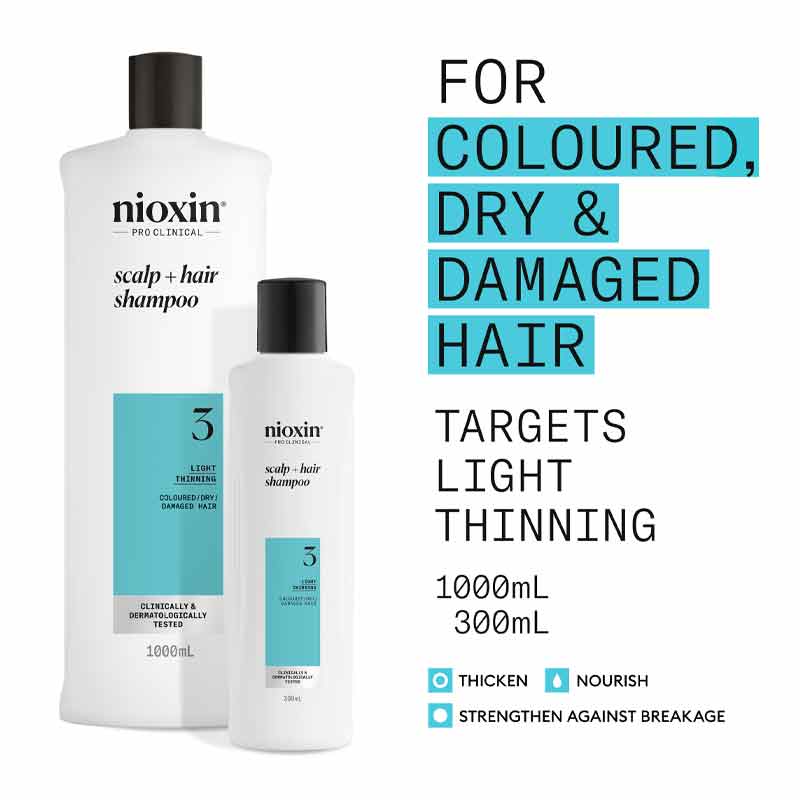 Nioxin System 3 Shampoo, shampoo for coloured hair, thinning hair