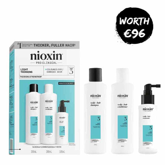 Nioxin system 3 Three Part Loyalty Kit, Shampoo conditioner and treatment for scalp and hair, thinning hair