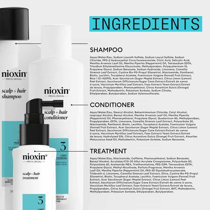 Nioxin system 3 Three Part Loyalty Kit, Shampoo conditioner and treatment for scalp and hair, thinning hair