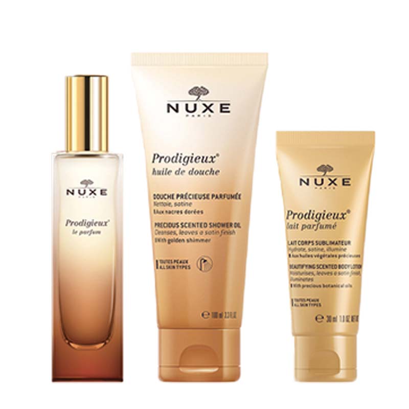 NUXE Prodigieux® Le Parfum | The Legendary Scent Gift | three NUXE treats | ICONIC Prodigieux® Le Parfum | Luxurious Shower Oil | aromatic Scented Lotion | senses | luxury | winter | legendary gift set | worth €45 | save €10.