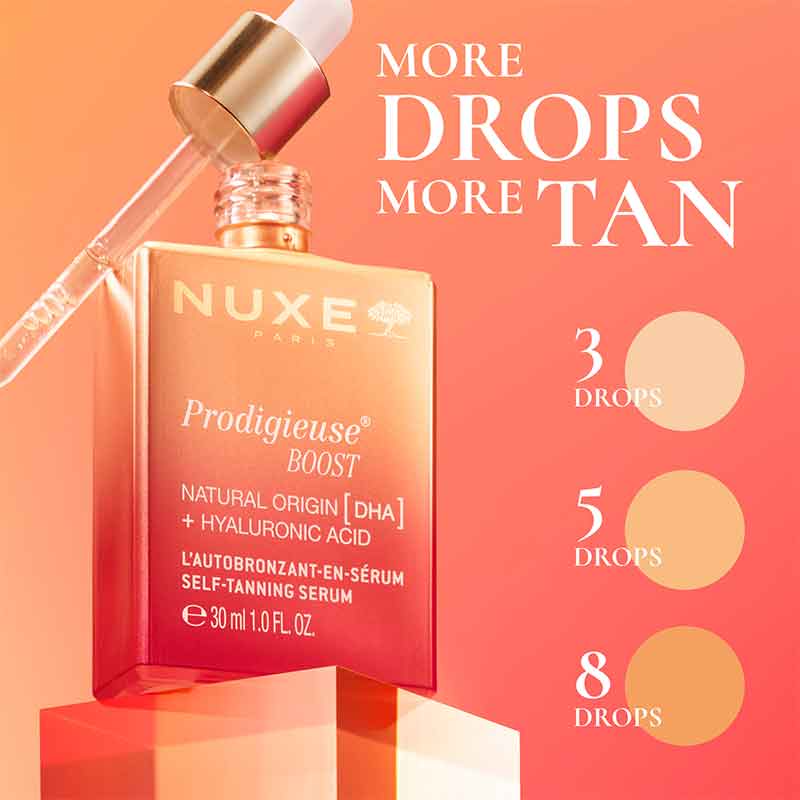 How to use the NUXE Prodigieuse Boost Self-Tanning Serum, How many tanning drops do I use