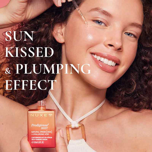 NUXE Prodigieuse Boost Self-Tanning Serum Infographic, NUXE self tan