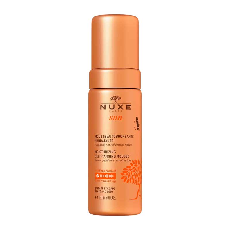 NUXE Sun Moisturizing Self-Tanning Mousse | hydrating | lightweight | natural tan | golden tan | hyaluronic acid | streak-free | lasting | bronzed | luminous | Sweet Orange | Tiare | Vanilla