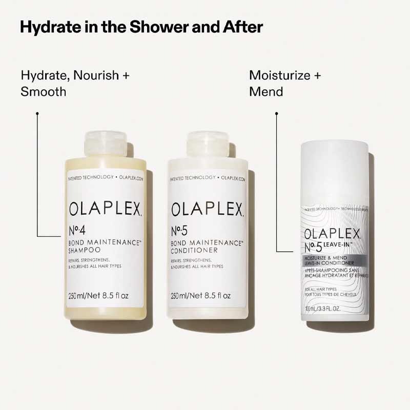 Olaplex Hydrating Haircare Routine, Olaplex No.4 Shampoo, Olaplex No.5 Conditioner, Olaplex No.5 Leave-In Conditioner