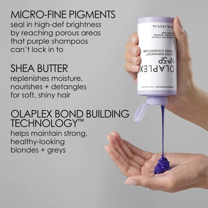 Olaplex No.5P Blonde Enhancer Toning Conditioner | targets yellow tones | neutralizes | brighter and more even-toned appearance | locks in pigment | smoothens