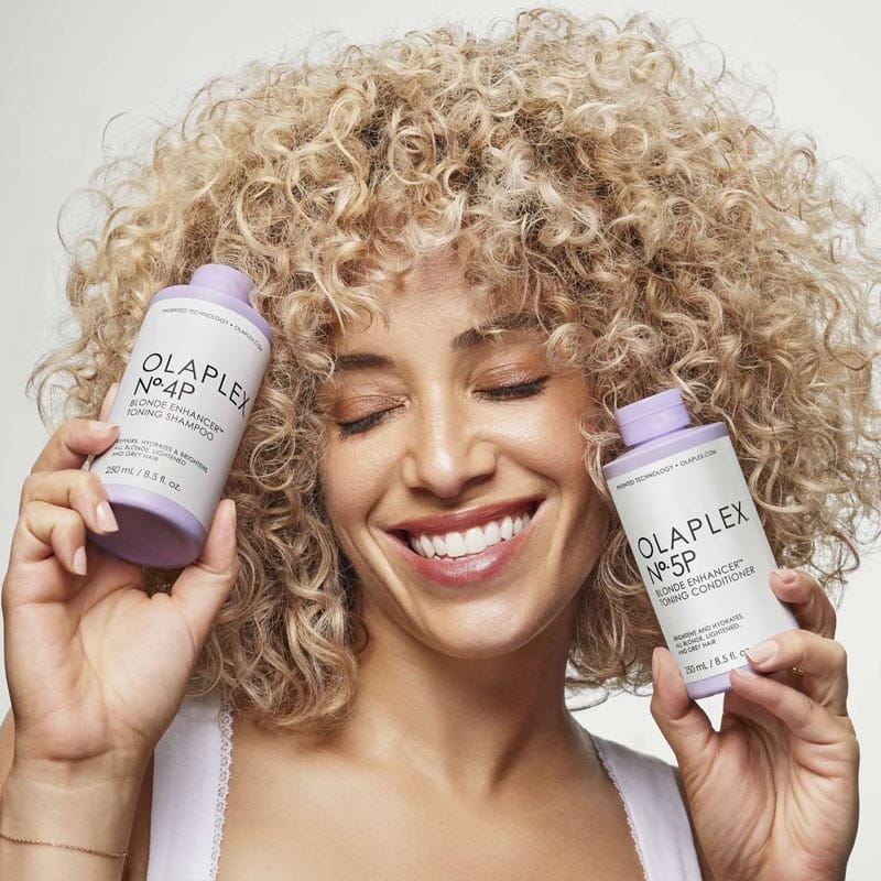 Olaplex No.5P Blonde Enhancer Toning Conditioner | strengthens | reduces brassiness | effortless detangling | weightless softness | one use | color-safe | vibrant blonde shades | strong | healthy