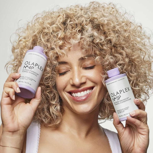 Olaplex No.5P Blonde Enhancer Toning Conditioner | strengthens | reduces brassiness | effortless detangling | weightless softness | one use | color-safe | vibrant blonde shades | strong | healthy