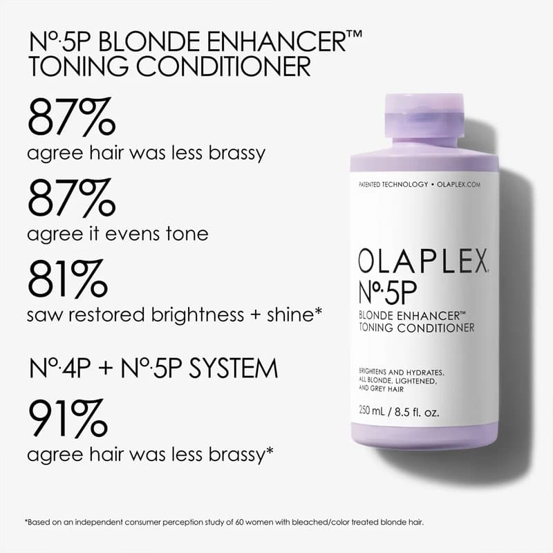Olaplex No.5P Blonde Enhancer Toning Conditioner | strengthens | reduces brassiness | effortless detangling | weightless softness | one use | color-safe | vibrant blonde shades | strong | healthy