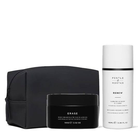 Pestle & Mortar Erase Balm, Renew Gel Cleanser + FREE Large Cosmetics Bag