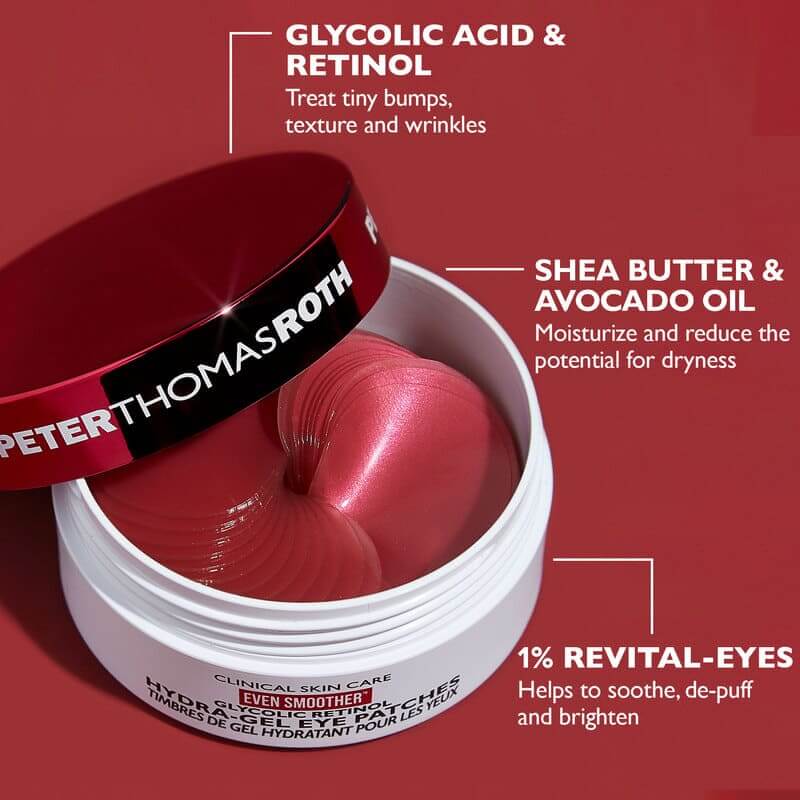 Peter Thomas Roth, Peter Thomas Roth Even Smoother Glycolic Retinol Hydra-Gel Eye Patches, Treat Skin Texture, Soothe Under Eyes