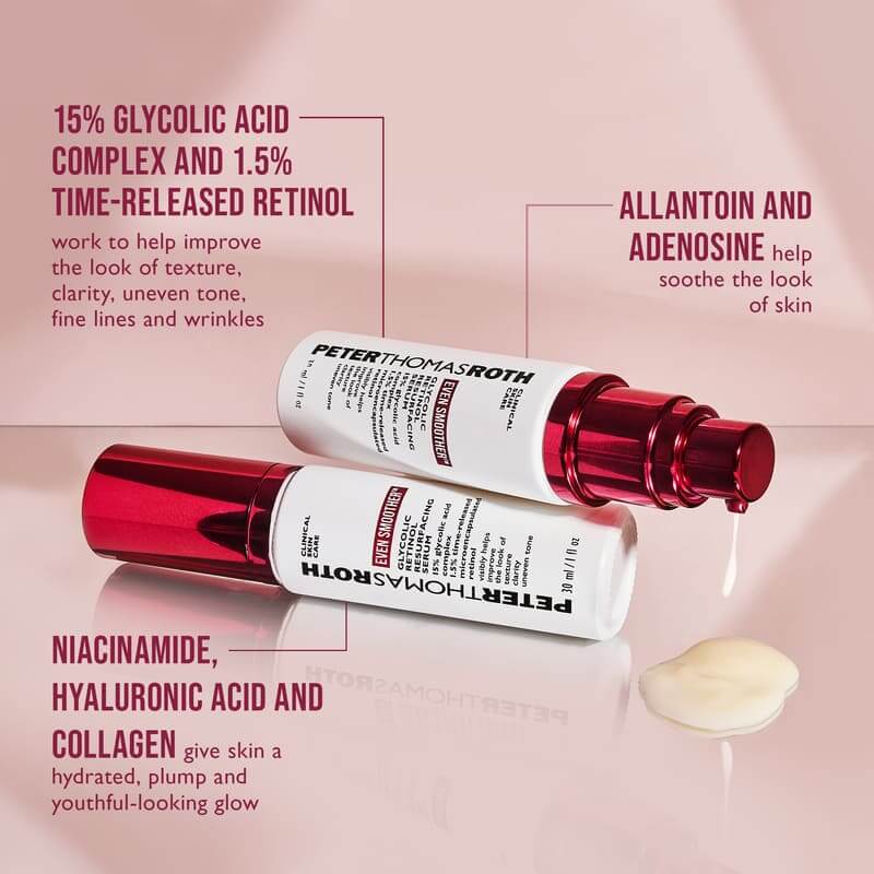Peter Thomas Roth, Peter Thomas Roth Even Smoother Glycolic Retinol Resurfacing Serum, Plump Face, Improve Skin Texture, Treat Fine Lines