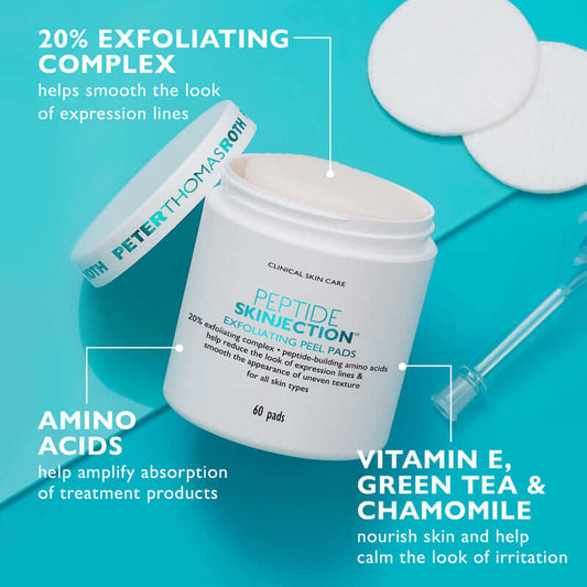 Peter Thomas Roth, Peter Thomas Roth Peptide Skinjection Exfoliating Peel Pads, Exfoliating Facial Pads, Smooth Lines