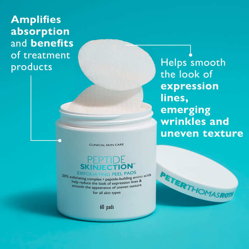 Peter Thomas Roth, Peter Thomas Roth Peptide Skinjection Exfoliating Peel Pads, Treat Uneven Skin Texture