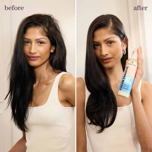 Pureology Colour Fanatic Multi-Tasking Leave-In Spray Before & After, detangling spray