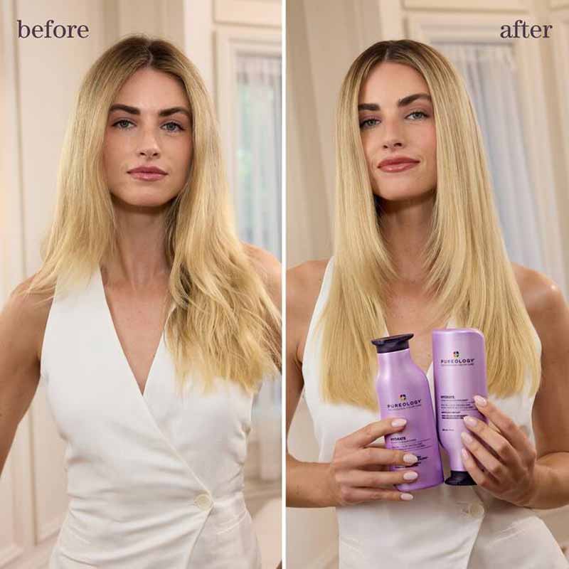 Pureology Hydrate Shampoo and Conditioner Before and After, Haircare for dry hair